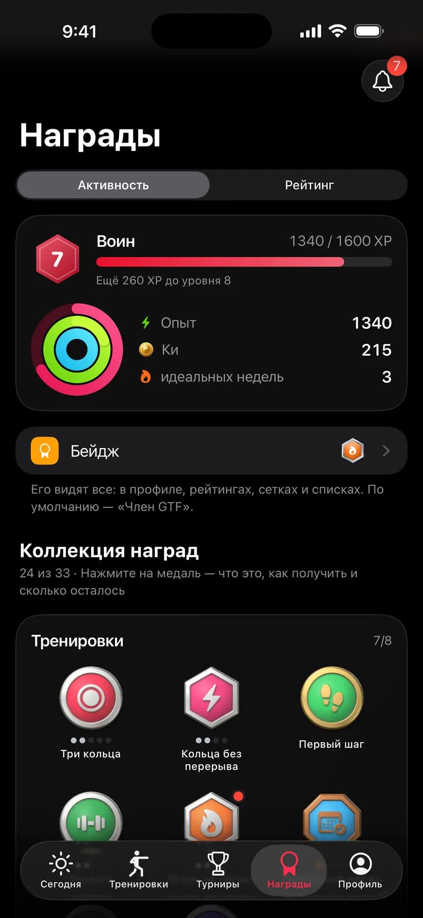 Опыт, Ки и коллекция медалей