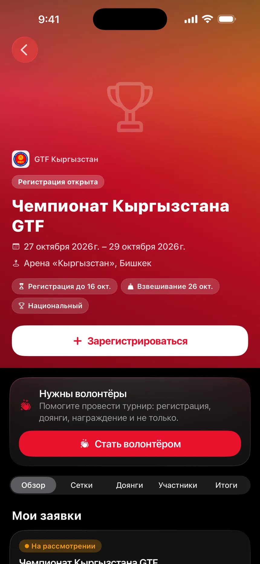Турнир: даты, взвешивание и заявка