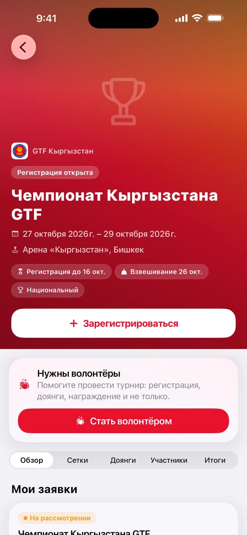 Турнир: даты, взвешивание и заявка